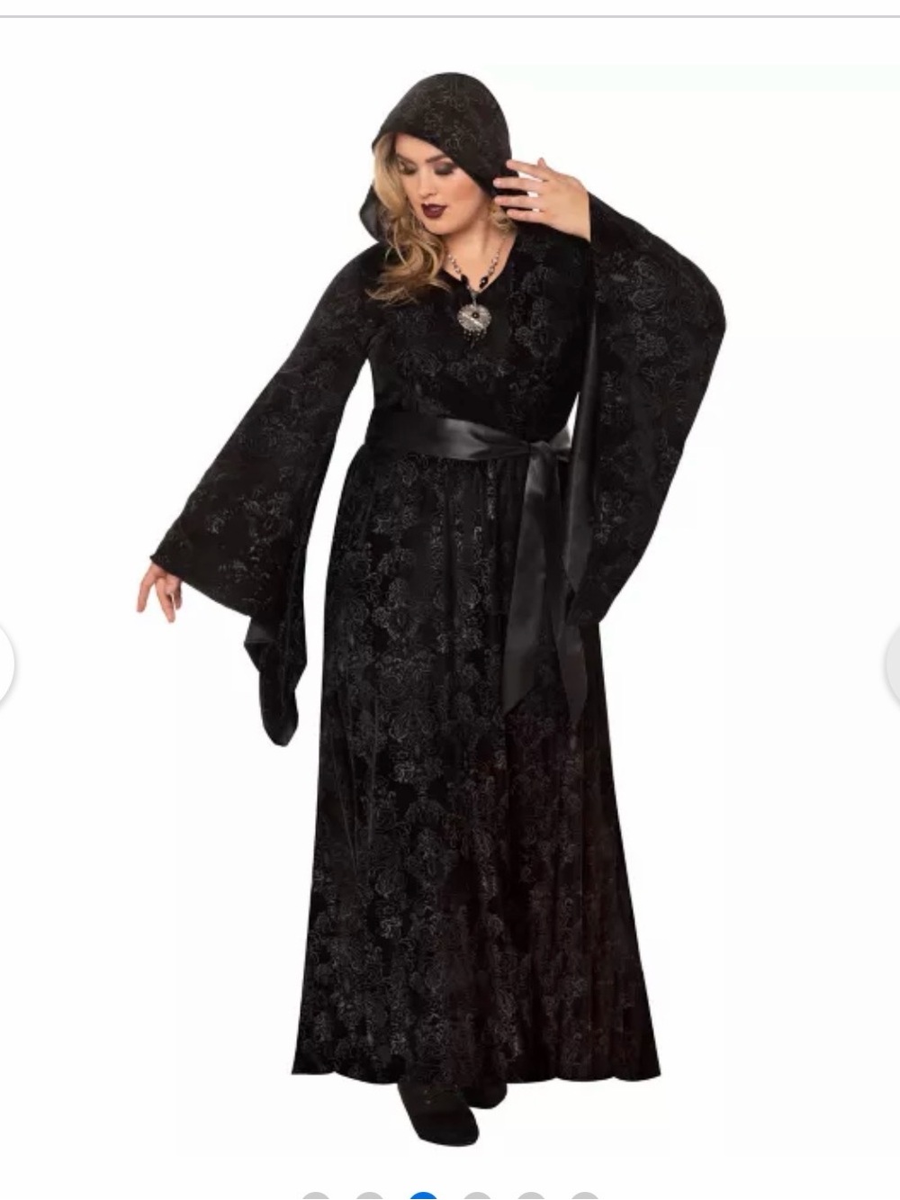 Black Hooded Velvet Hooded Robe with floral embroidery Costume